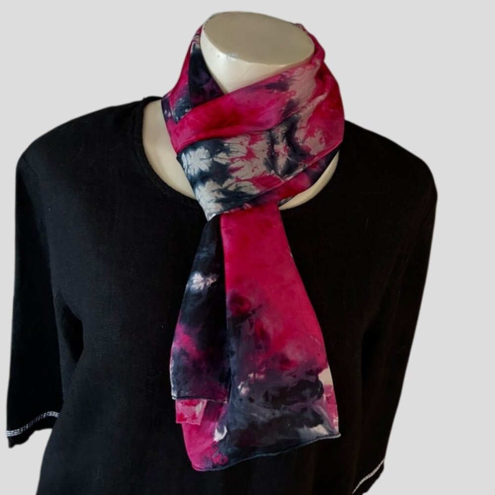 Hand-Dyed Pink & Black Rectangle Silk Scarf